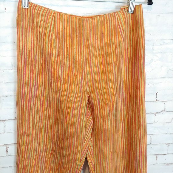 Sigrid Olsen Pants Womens Size 6 Silk Orange Peach Striped Straight Leg - Picture 3 of 7